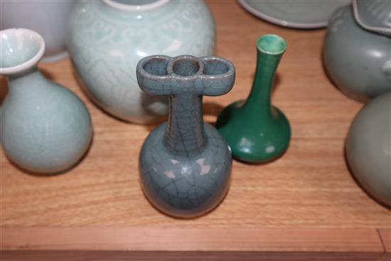 A group of Chinese celadon and monochrome vases, bowls and dishes, 19th / 20th century tallest 29.5cm